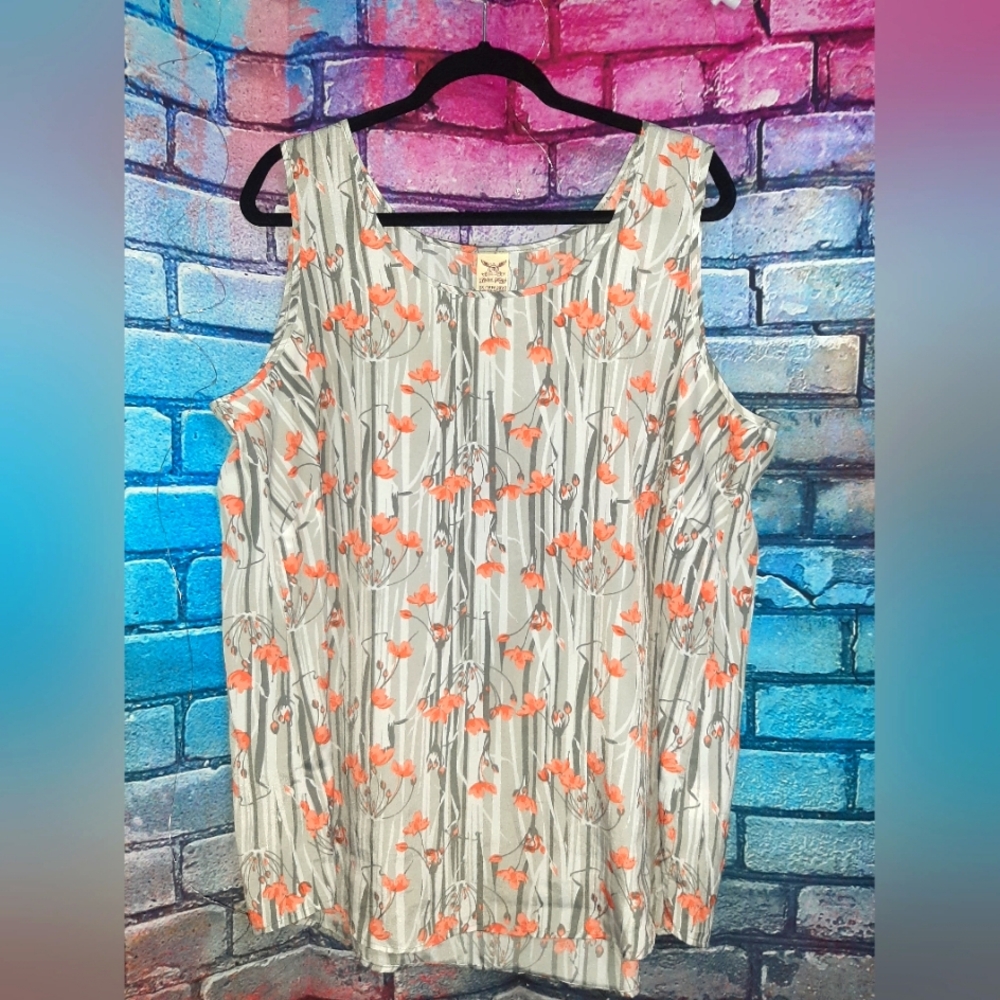 Floral Sleeveless Top - Gray and Orange 2X(18-20)